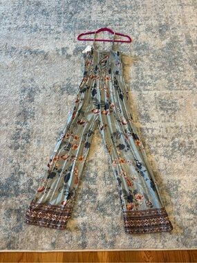 Angie Sage Floral Wide-Leg Jumpsuit with Border Print